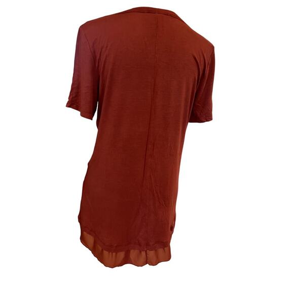 Nine West short sleeve crewneck clay color T-shirt with sheer hem. Women's S - Picture 6 of 9